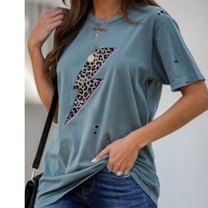 Leopard lightning bolt distressed top!